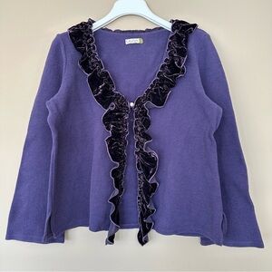 Vintage Chalet Women M Purple Jacket Velvet Ruffle Pearl Button Prince USA Y2K